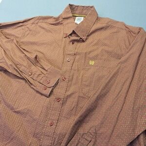 Cinch Mens Long Sleeve Button Down Shirt Rust Gold Geometric Medallion Large